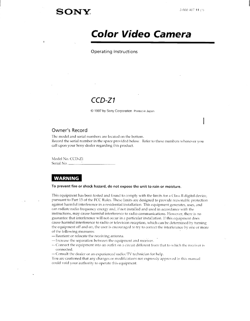 Image de la première page du manuel de l'appareil CCD-Z1