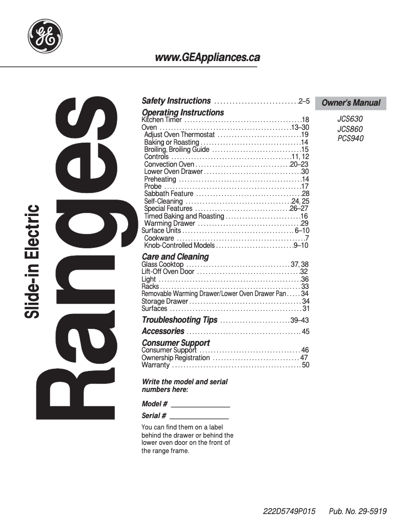 Image de la première page du manuel de l'appareil PCS940EJES