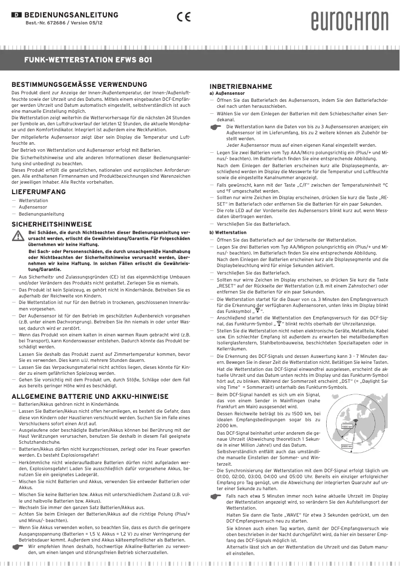 Página 1 del manual Manual de usuario Eurochron EFWS 801