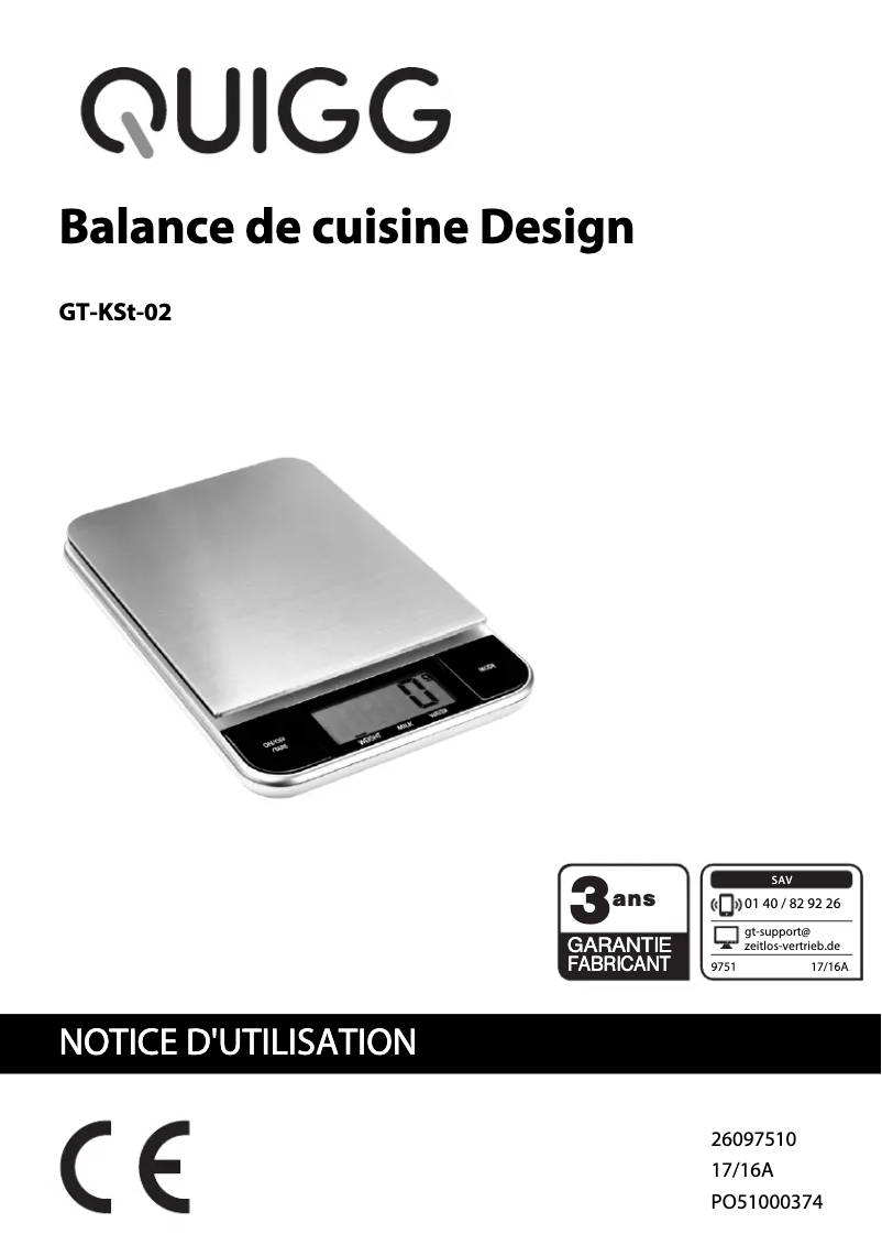 Page 1 de la notice Manuel utilisateur Quigg GT-KSt-02