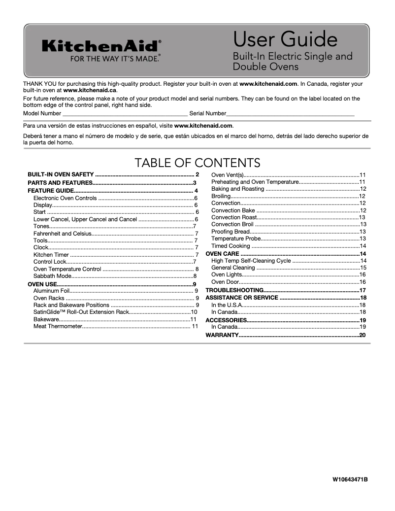 Page n°1 - Manuel utilisateur KitchenAid KODT100ESS