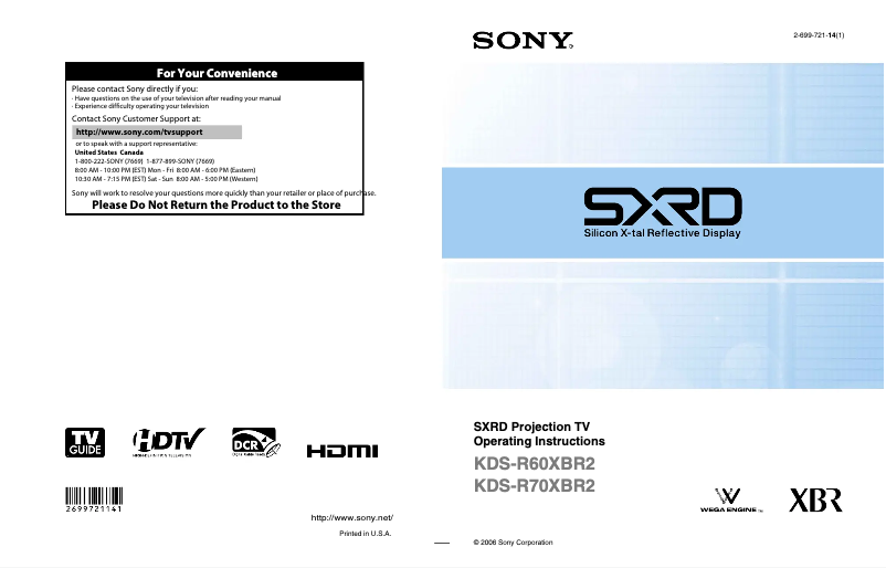 Page 1 de la notice Manuel utilisateur Sony KDS-R60XBR2