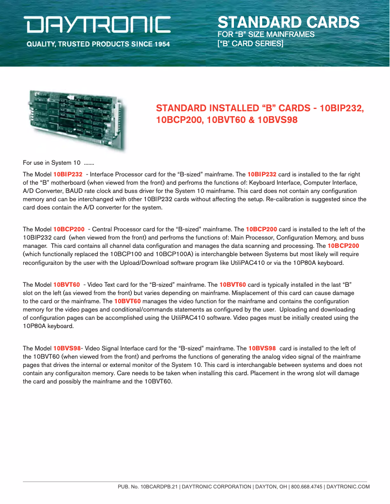 Page 1 de la notice Fiche technique Daytronic 10BVT60