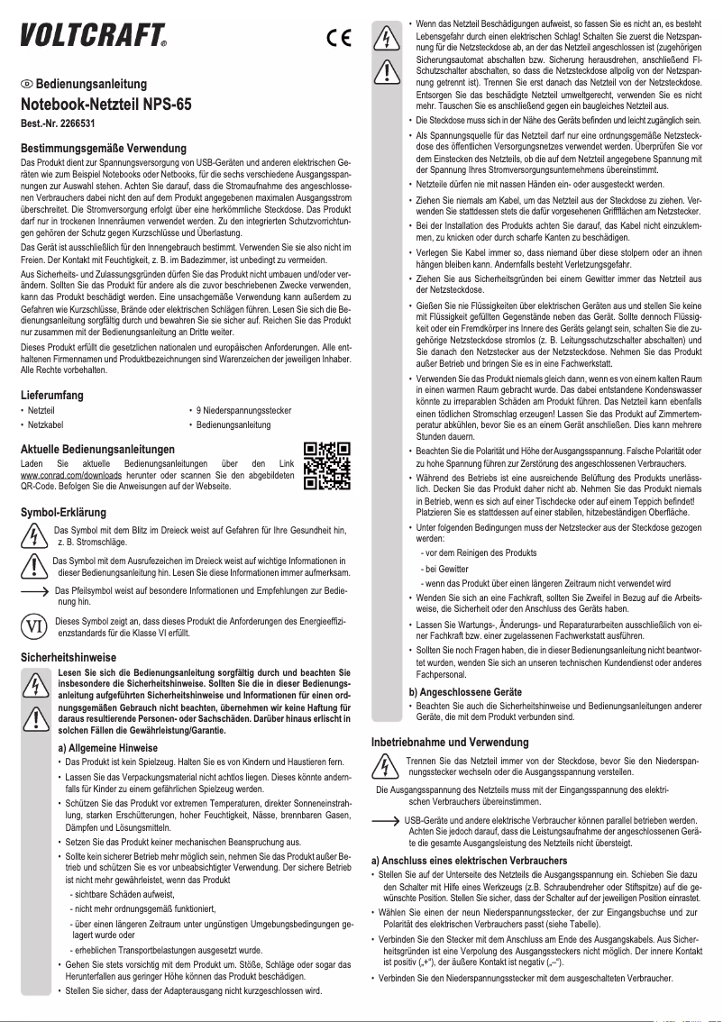 Page n°1 - Manuel utilisateur Voltcraft NPS-65