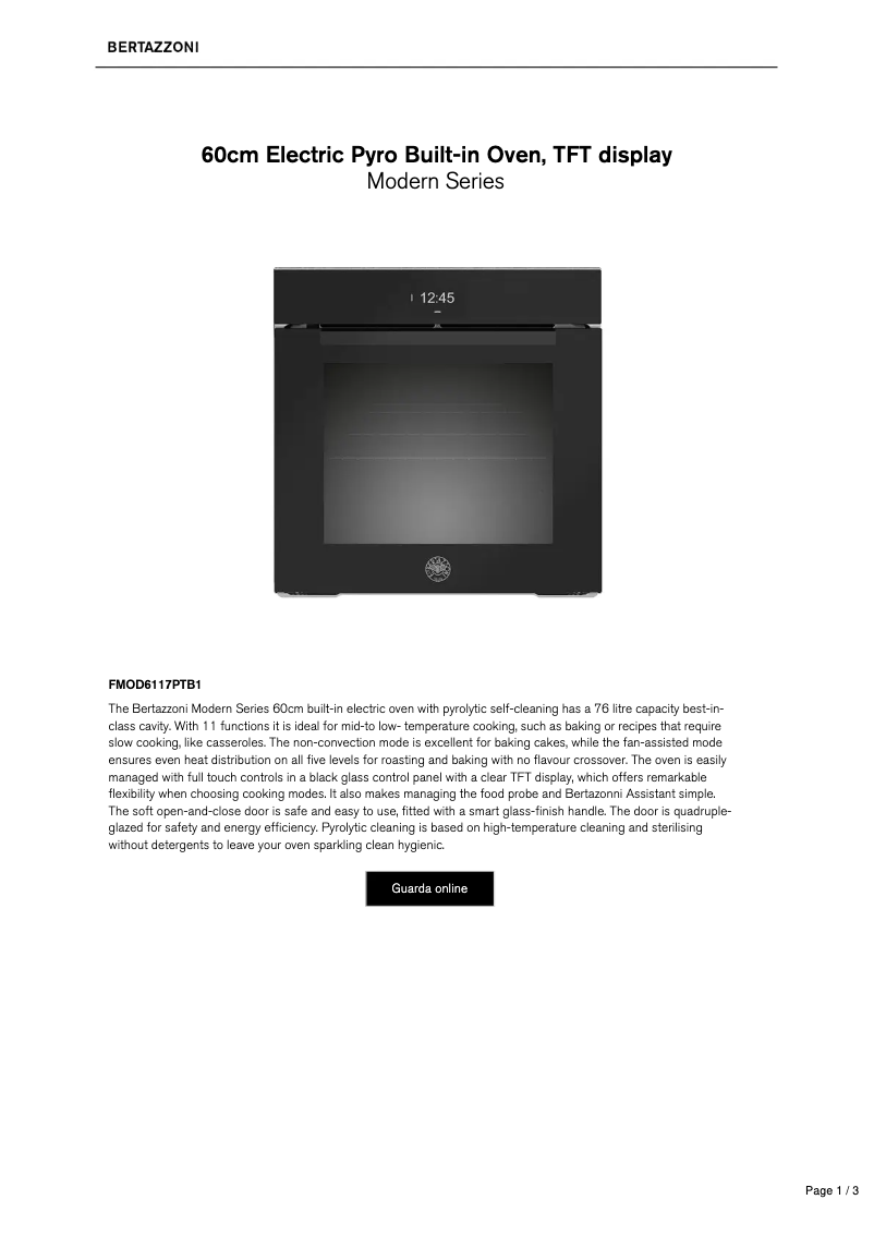 Page 1 de la notice Fiche technique Bertazzoni FMOD6117PTB1