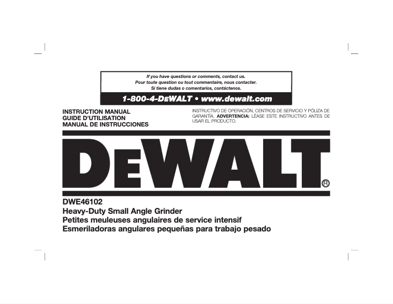 Page 1 de la notice Manuel utilisateur DeWalt DWE46101