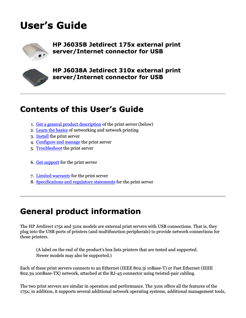 Page n°1 - Manuel utilisateur HP Jetdirect 175x