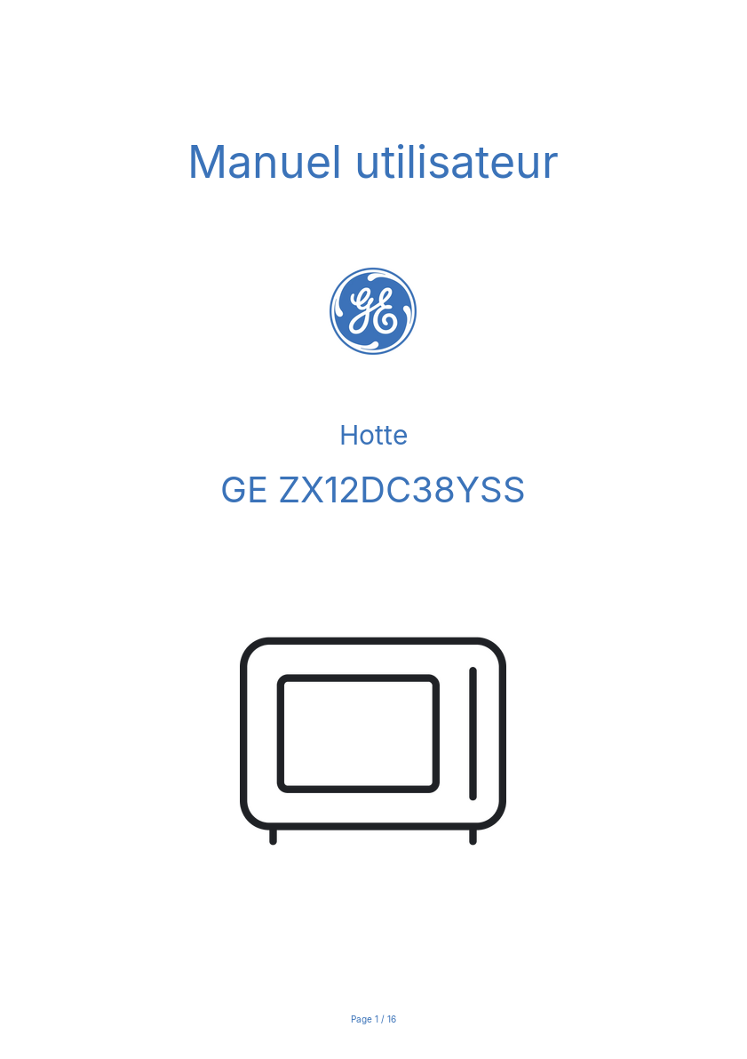 Page n°1 - Manuel utilisateur GE ZX12DC38YSS