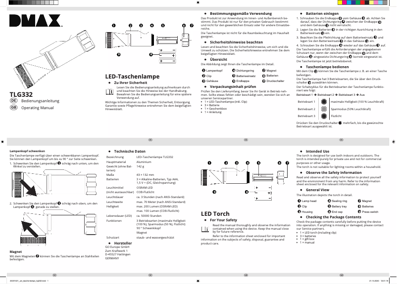 Page n°1 - Manuel utilisateur DMAX TLG332
