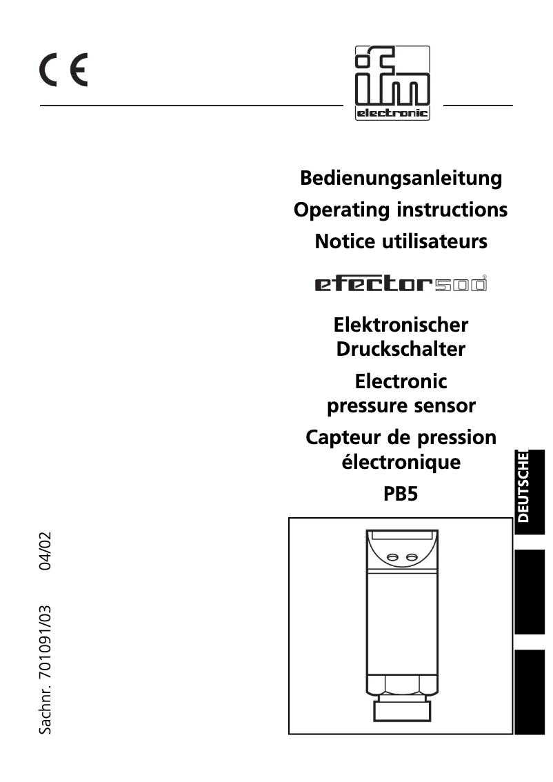 Page n°1 - Manuel utilisateur IFM PB0021