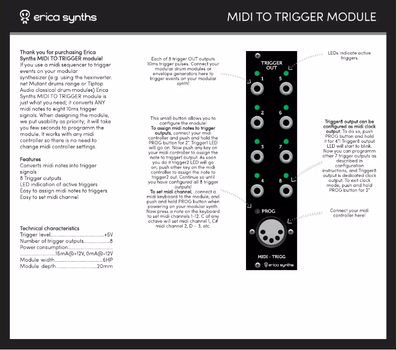 Page n°1 - Manuel utilisateur Erica Synths Trigger Out