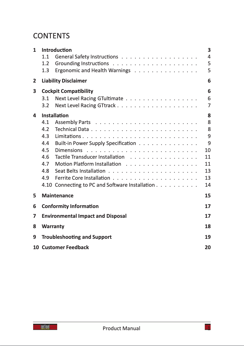 Page 1 de la notice Manuel utilisateur Next Level Racing Motion Platform V3