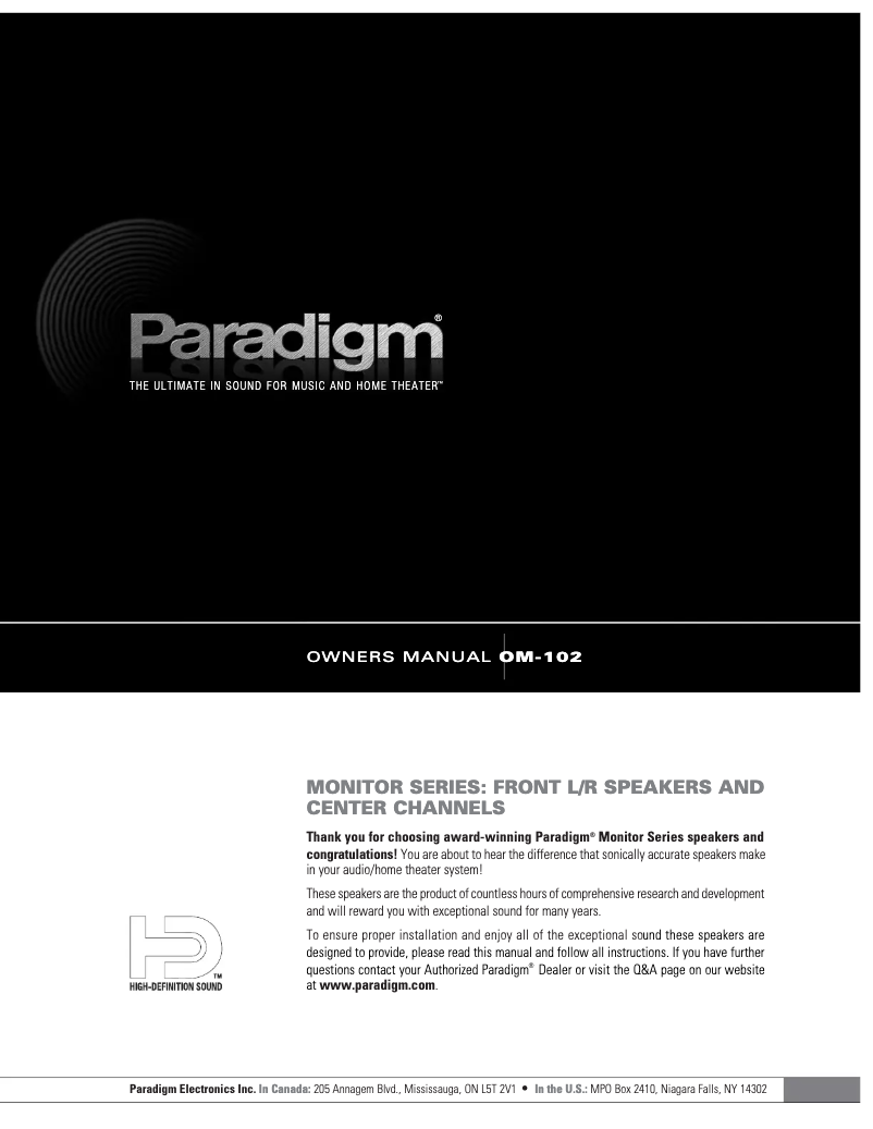 Page 1 de la notice Manuel utilisateur Paradigm Monitor 9 v5