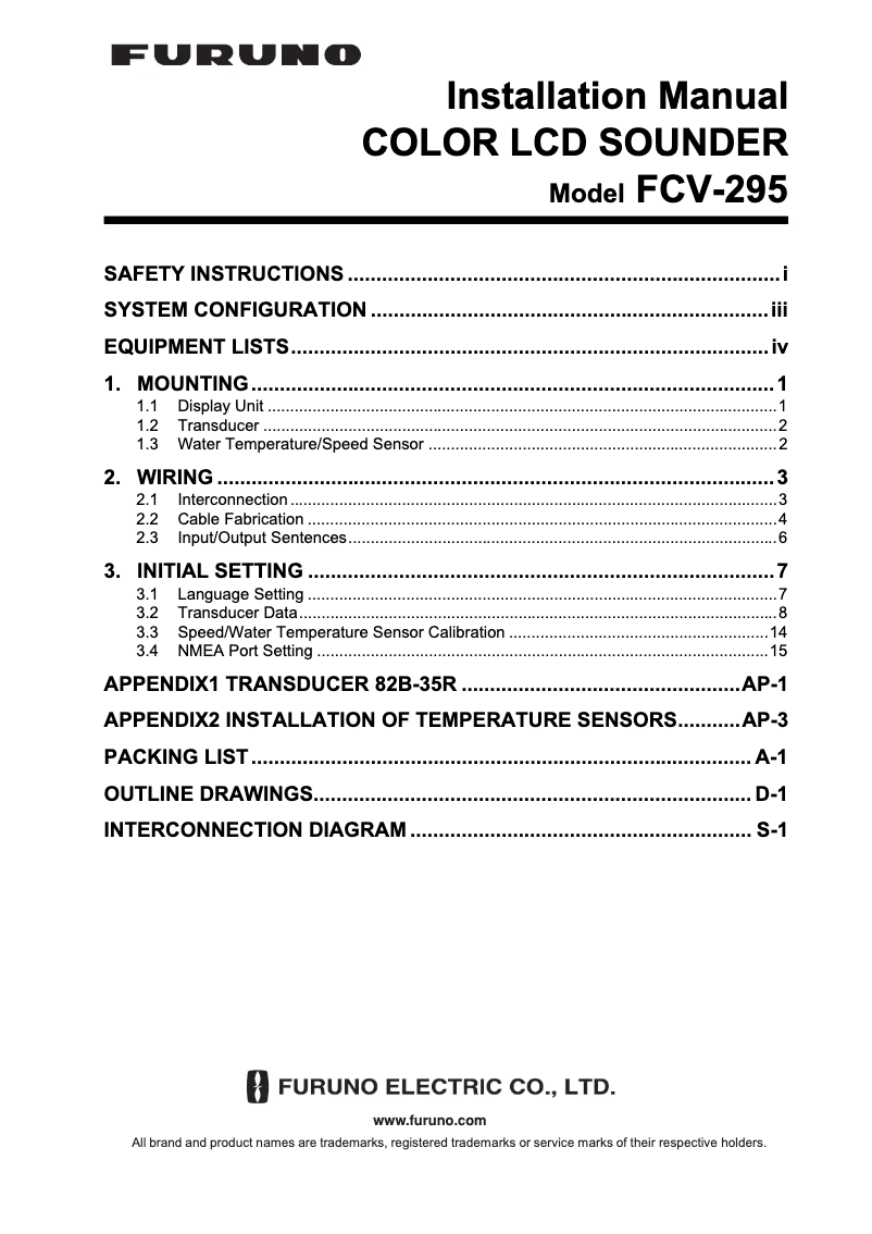 Page 1 de la notice Manuel utilisateur Furuno FCV-295