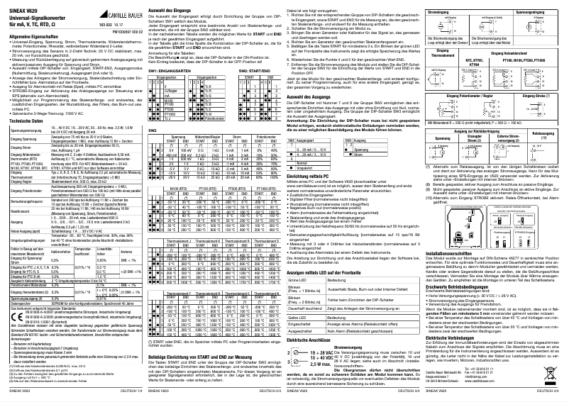 Page 1 de la notice Manuel utilisateur Camille Bauer SINEAX V620