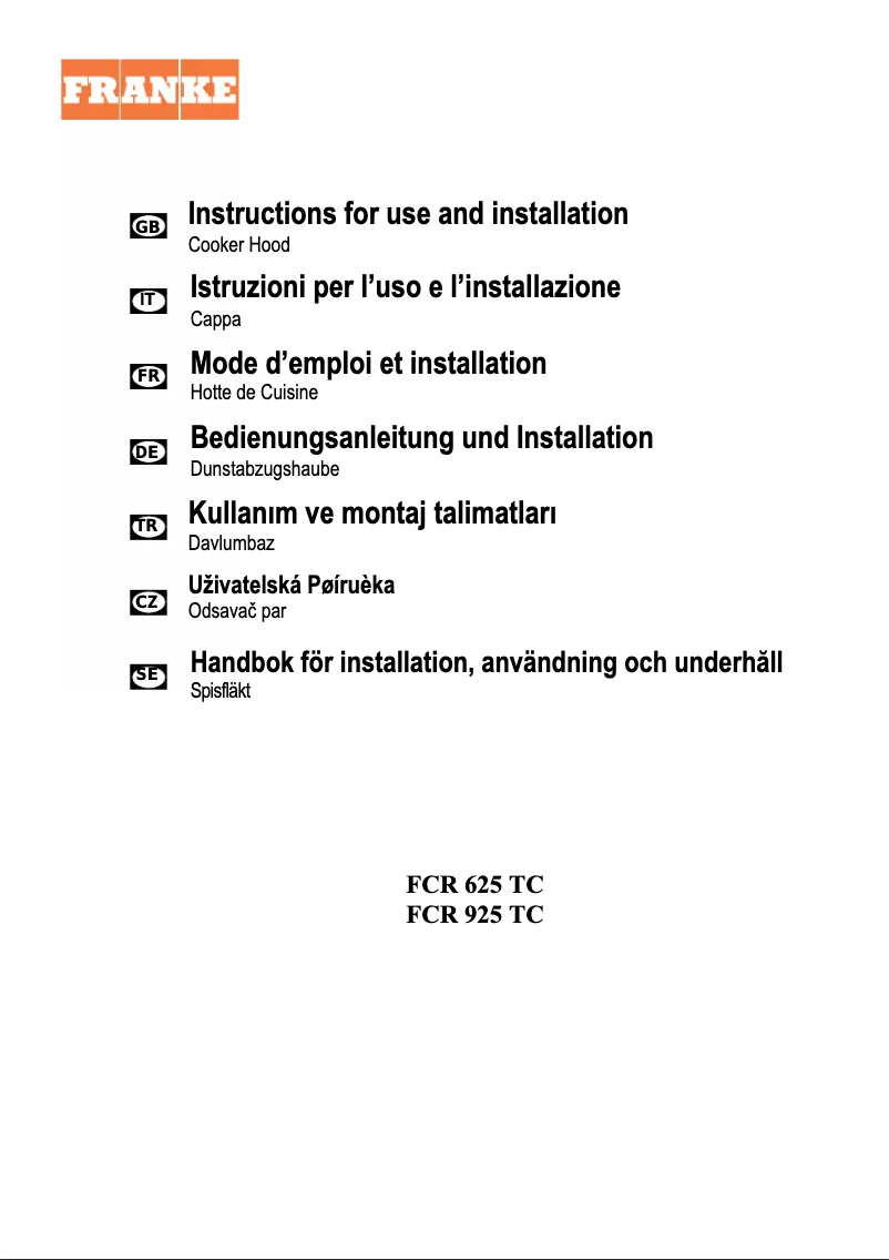 Page n°1 - Manuel utilisateur Franke FCR 925 TC