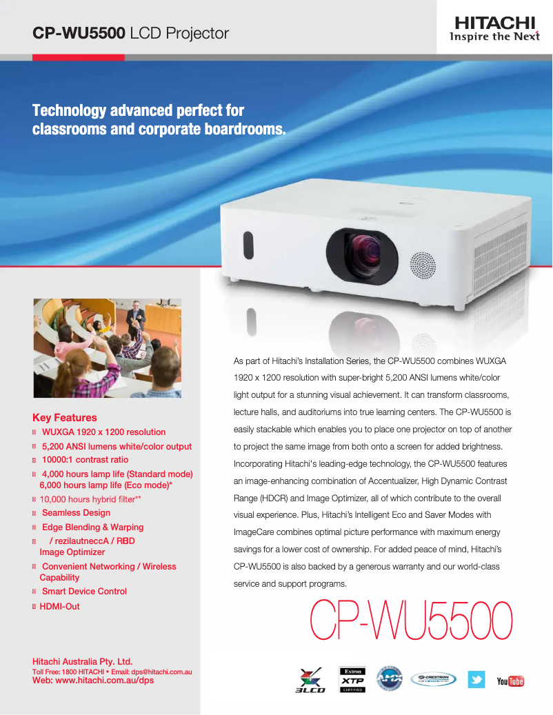 Page 1 de la notice Brochure Hitachi CP-WU5500