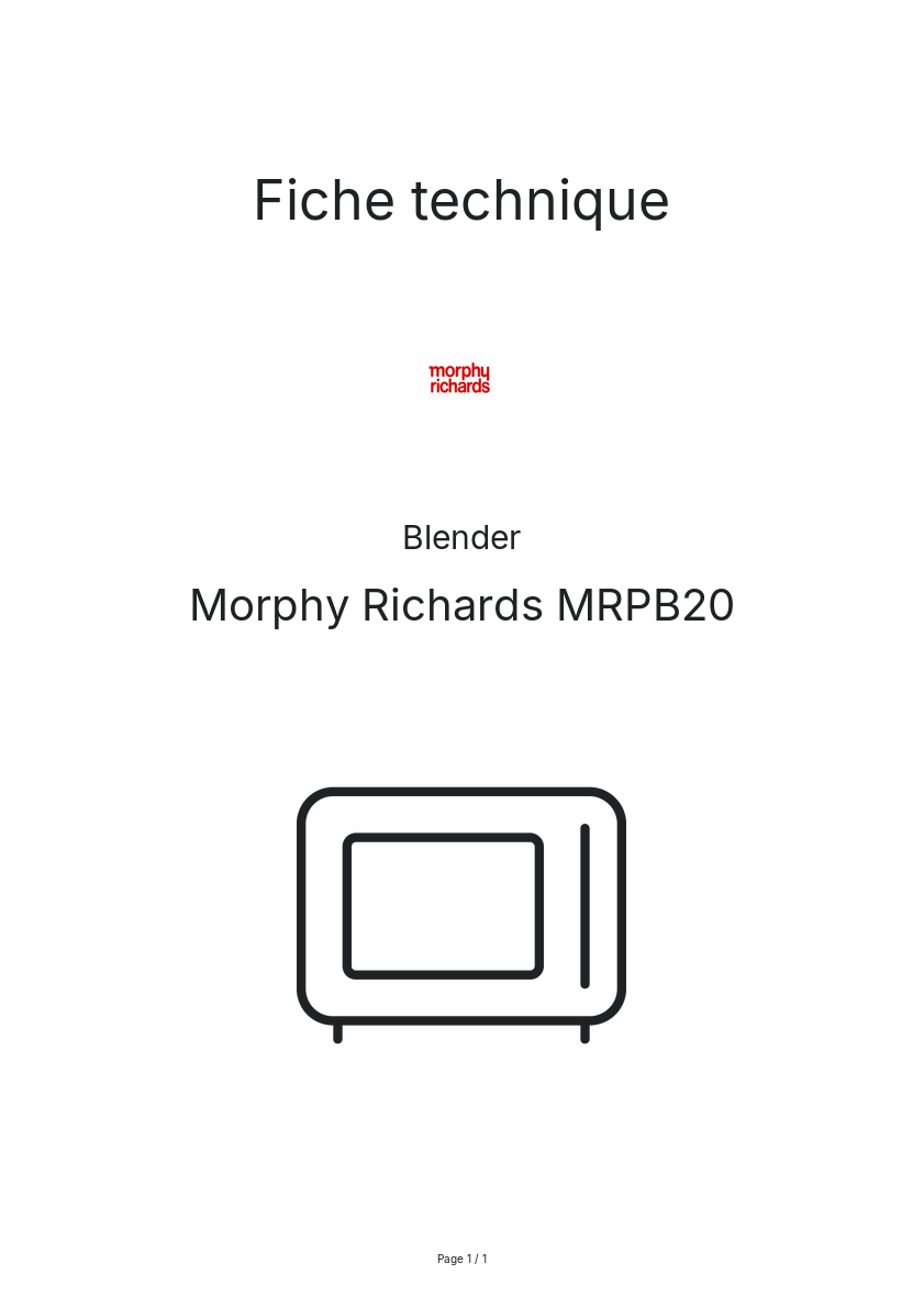Page n°1 - Fiche technique Morphy Richards MRPB20