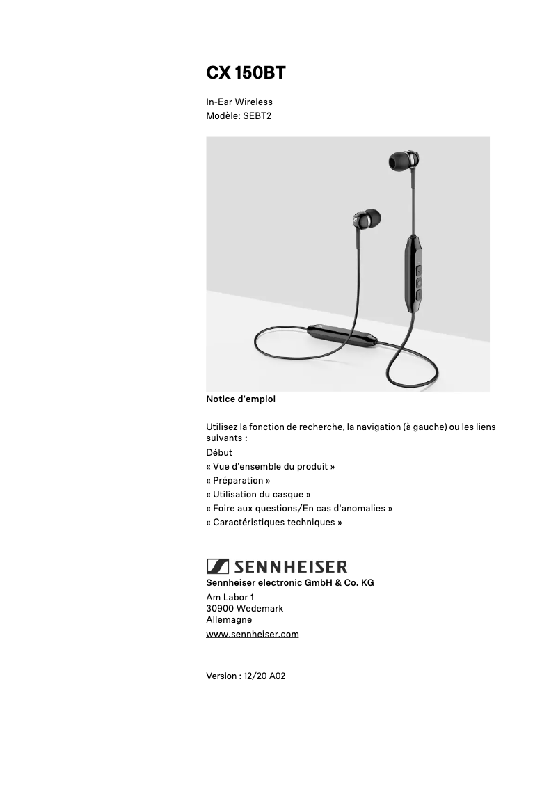 Page n°1 - Manuel utilisateur Sennheiser CX 150BT