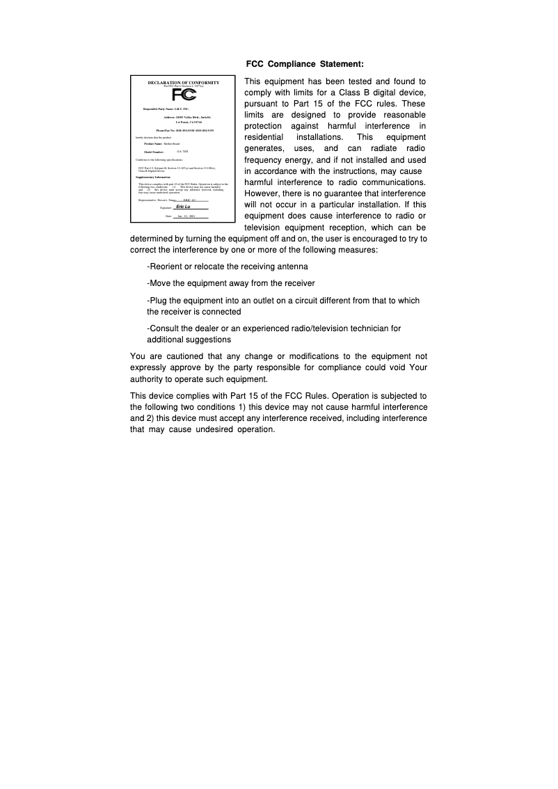 Image de la première page du manuel de l'appareil GA-7DX