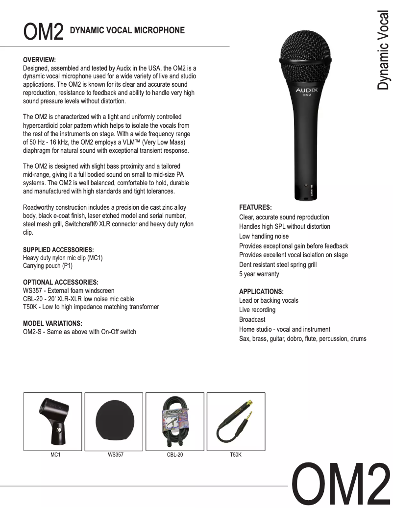 Page 1 de la notice Manuel utilisateur Audix OM2