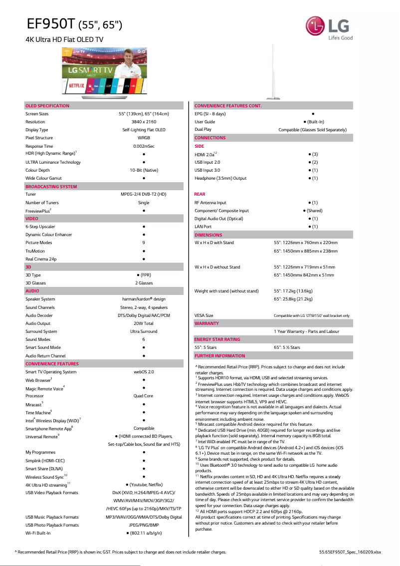 Image de la première page du manuel de l'appareil 65EF950T