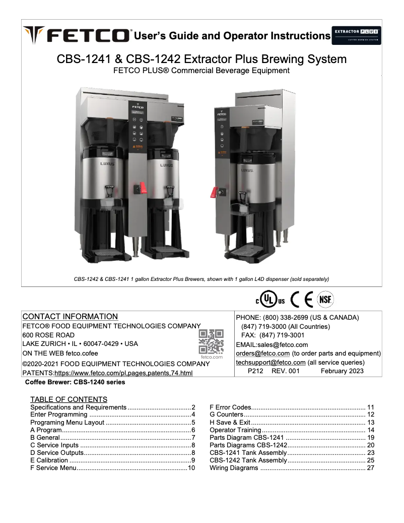 Page n°1 - Manuel utilisateur Fetco CBS-1242