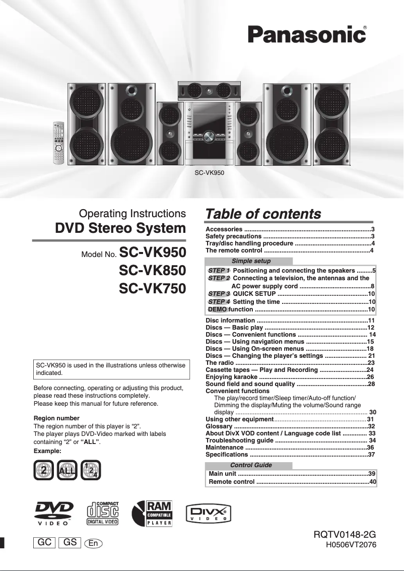 Page n°1 - Manuel utilisateur Panasonic SC-VK850