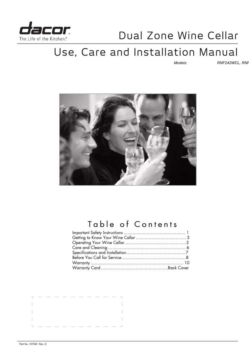 Page n°1 - Guide d'installation Dacor HWC242L