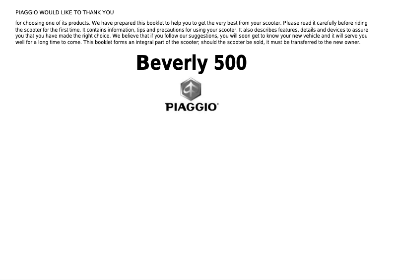 Page n°1 - Manuel utilisateur Piaggio Beverly 500