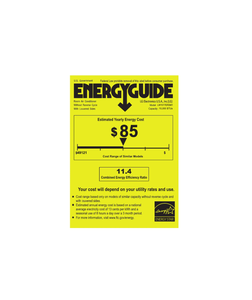 Page 1 de la notice Label énergétique LG LW1017ERSM1