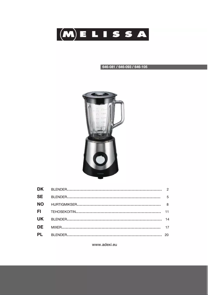 Page 1 de la notice Manuel utilisateur Melissa 646-081