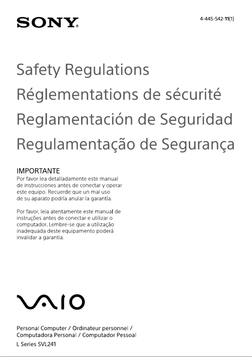 Page n°1 - Instructions de sécurité Sony Vaio SVL24125CXW