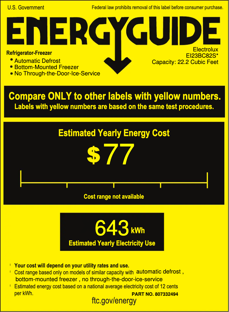 Page 1 de la notice Label énergétique Electrolux EI23BC82S