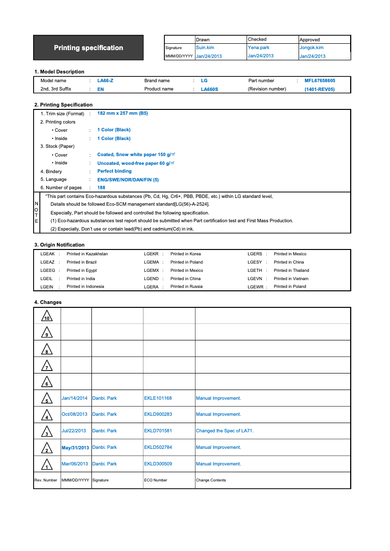 Page n°1 - Manuel utilisateur LG 60LA740V