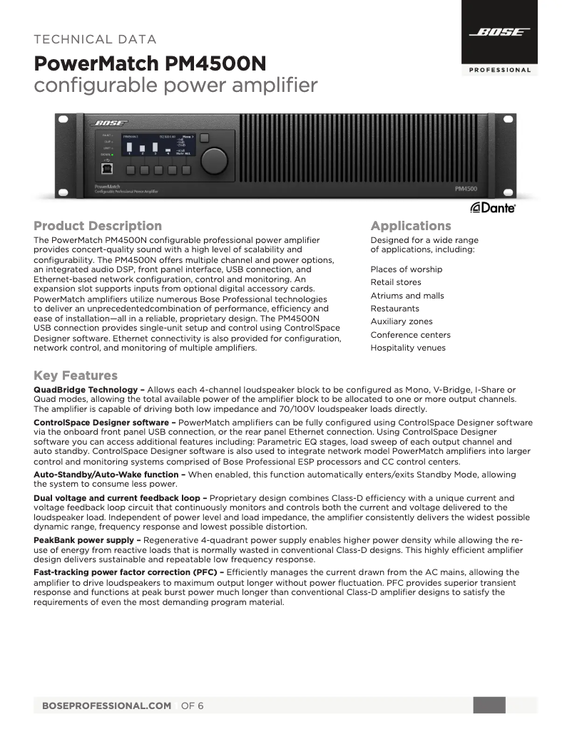 Page n°1 - Fiche technique Bose PowerMatch PM4500N