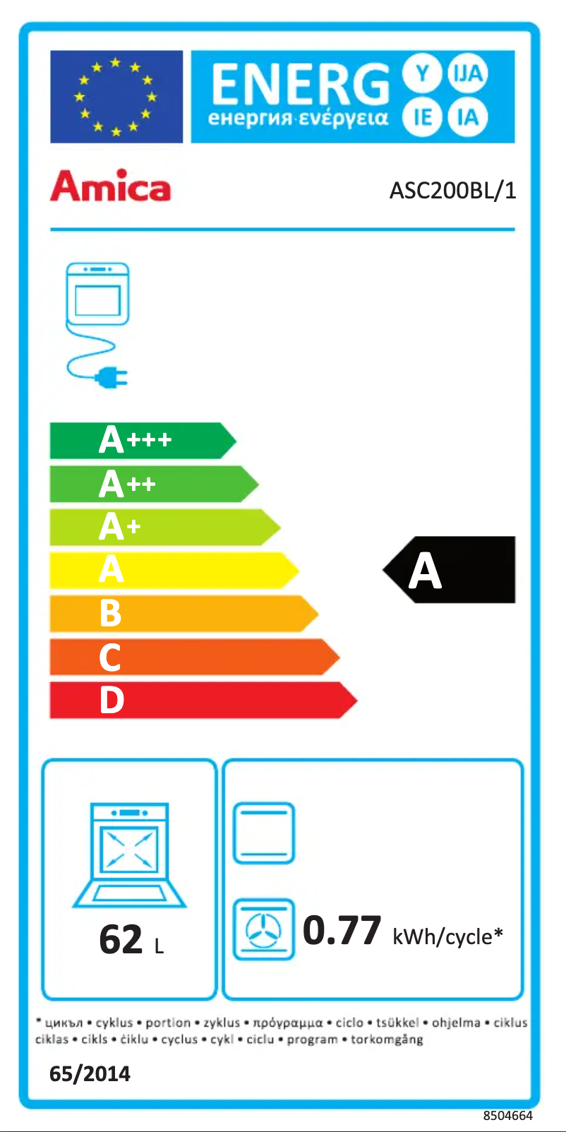 Page 1 de la notice Label énergétique Amica ASC200BL