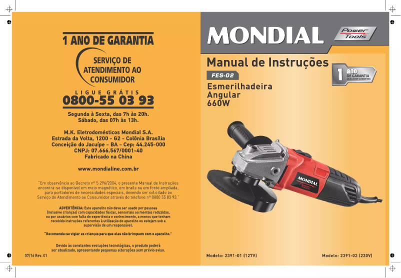 Page 1 de la notice Manuel utilisateur Mondial FES-02