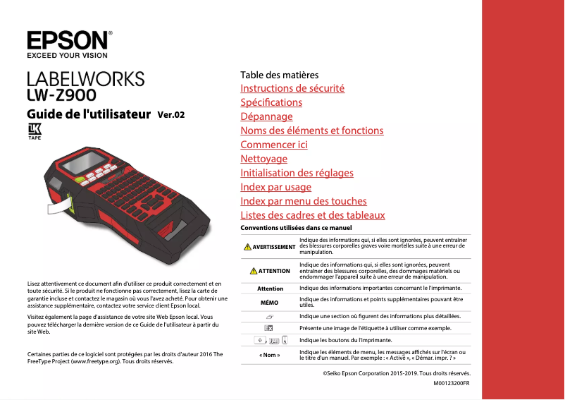 Page 1 de la notice Manuel utilisateur Epson LabelWorks LW-Z900