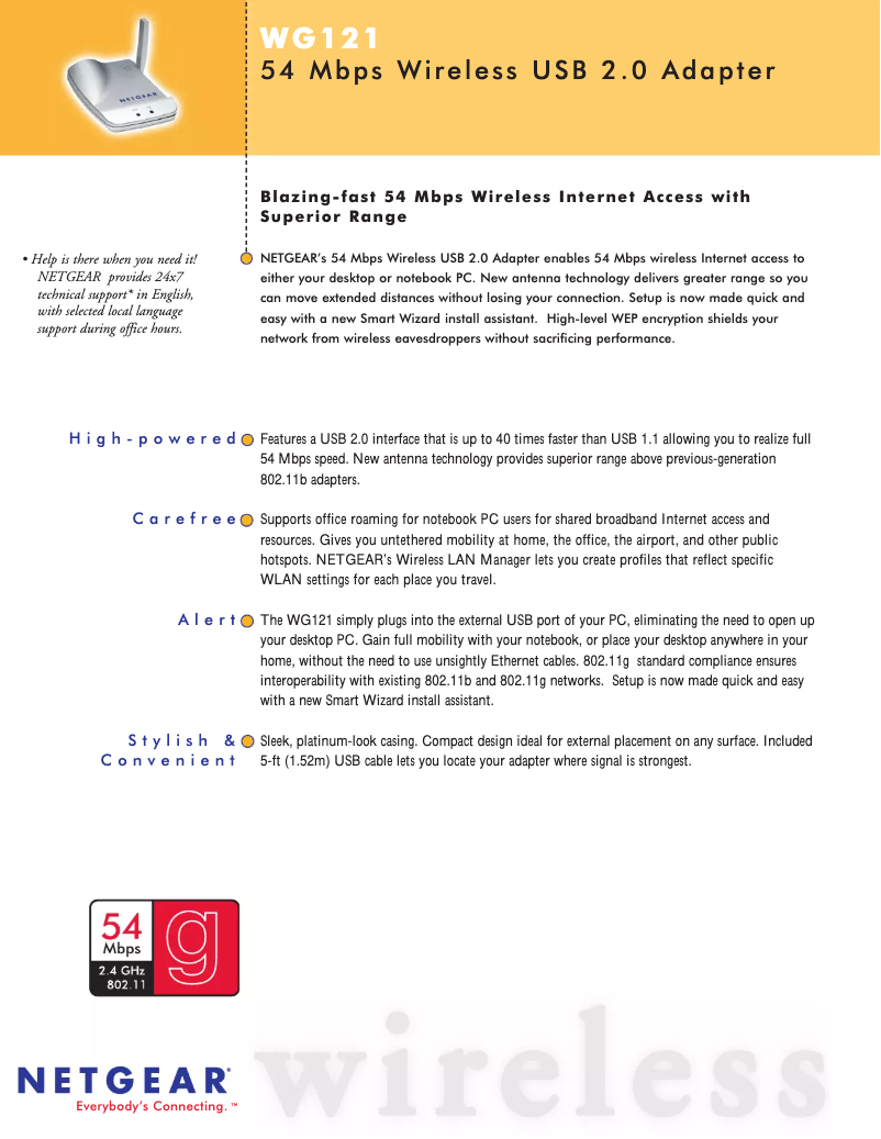 Página 1 del manual Ficha técnica Netgear WG121