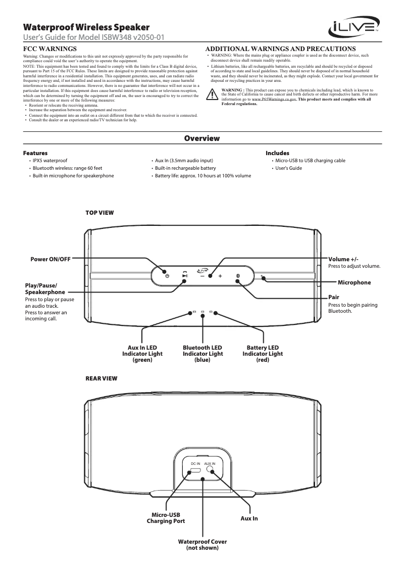 Page 1 de la notice Manuel utilisateur iLive ISBW348