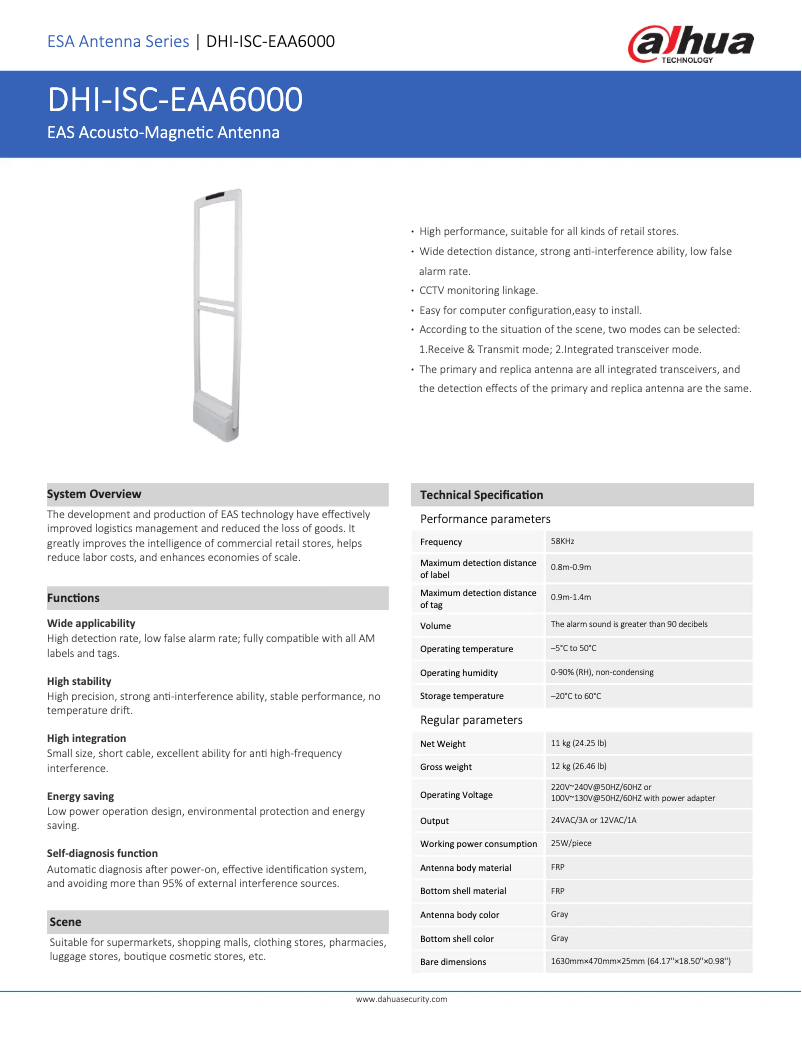 Page 1 de la notice Fiche technique Dahua Technology ISC-EAA6000-P