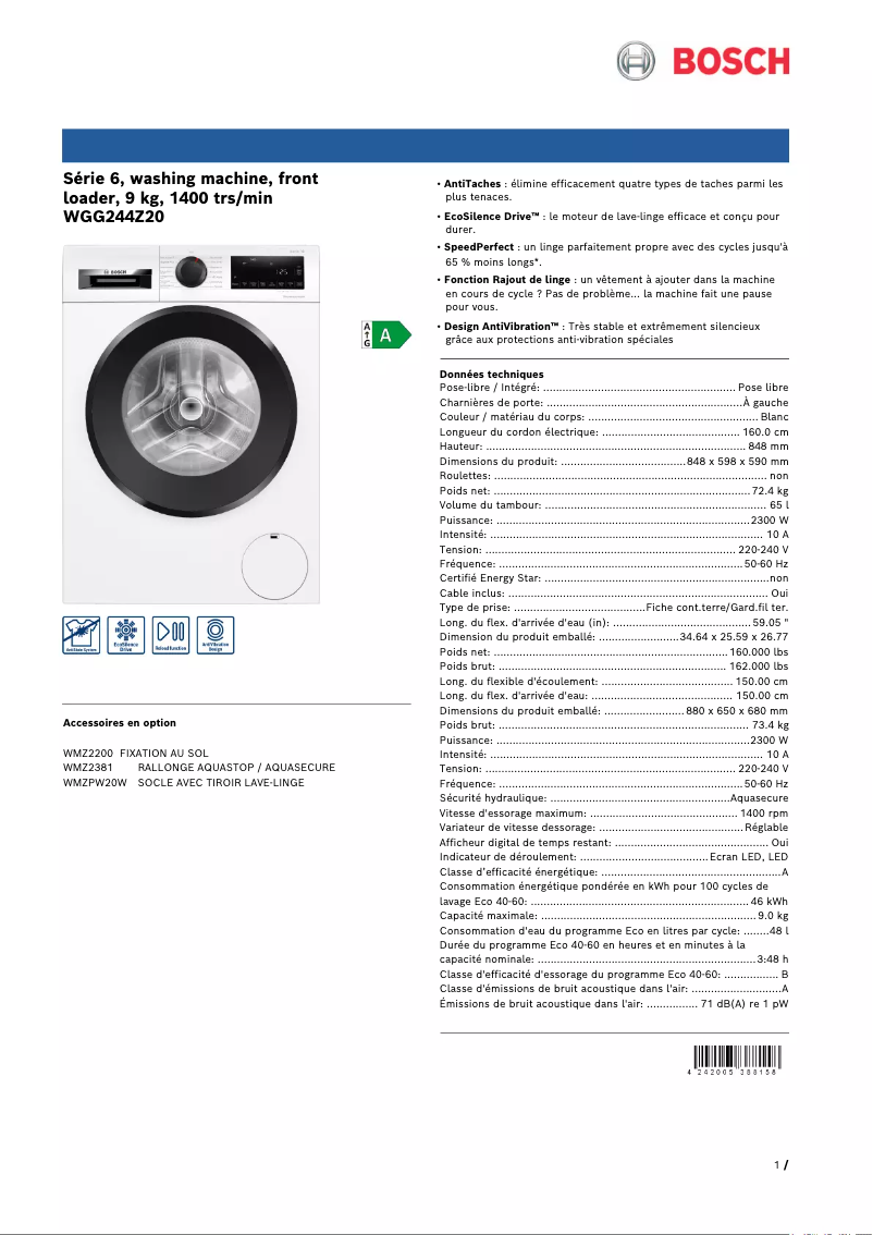 Image de la première page du manuel de l'appareil WGG244Z20