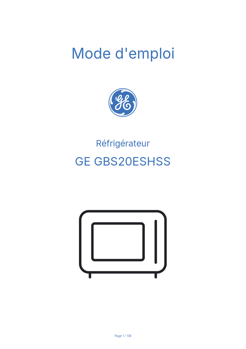 Page n°1 - Mode d'emploi GE GBS20ESHSS