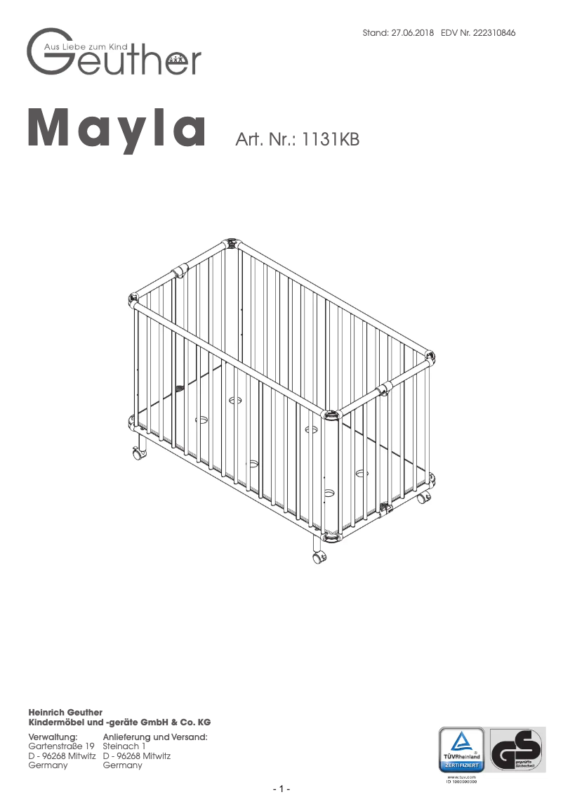 Page 1 de la notice Instructions / montage Geuther Mayla