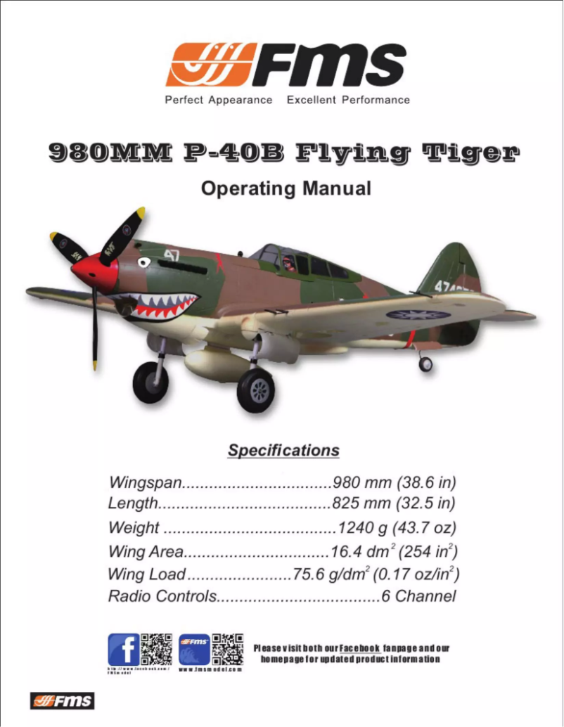 Image de la première page du manuel de l'appareil P-40B Flying Tiger