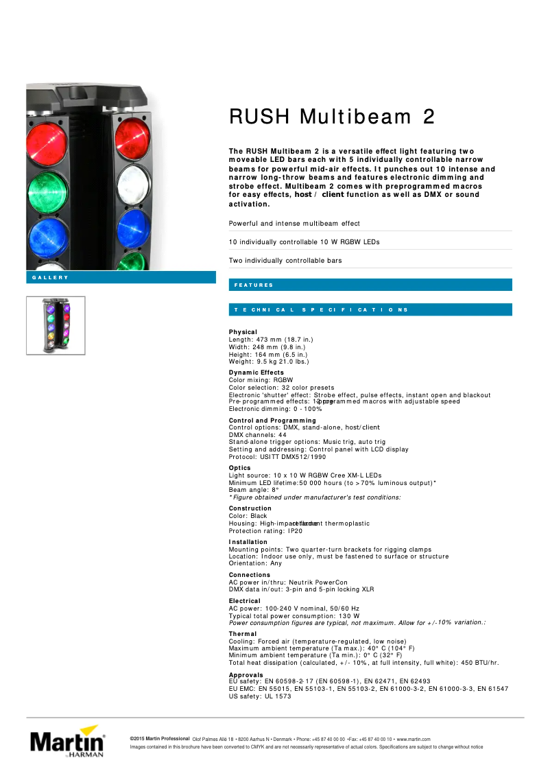 Page 1 de la notice Fiche technique Martin RUSH Multibeam 2