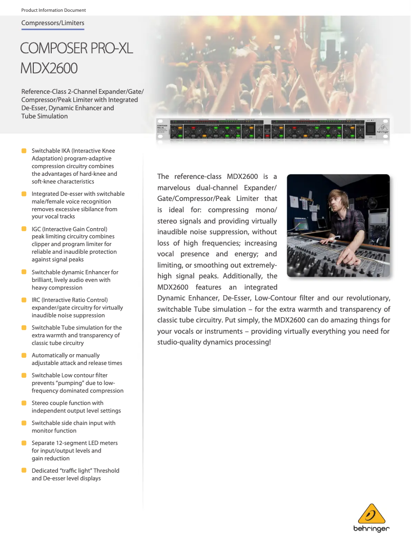 Page n°1 - Fiche technique Behringer Compressor Pro-XL MDX2600 V2