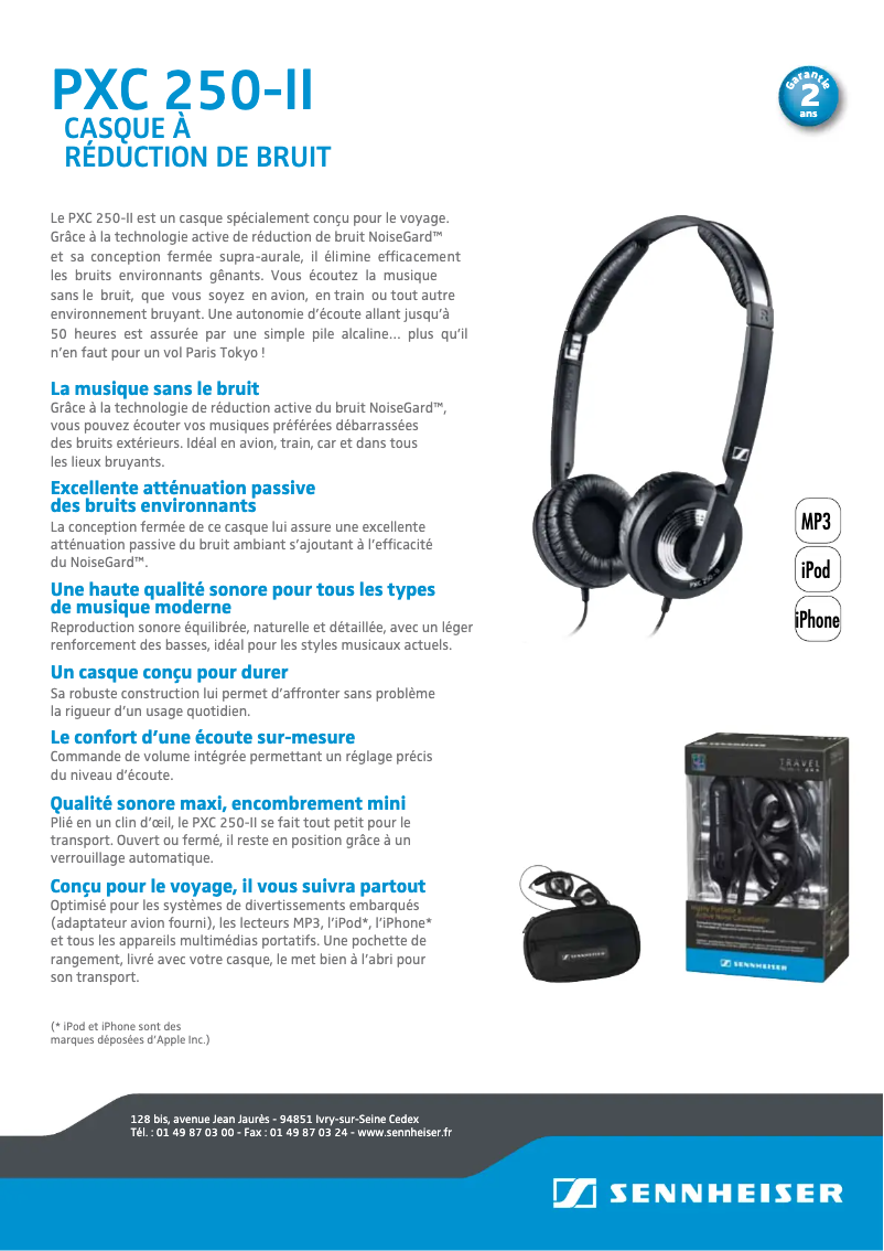 Página 1 del manual Ficha técnica Sennheiser PXC 250-II