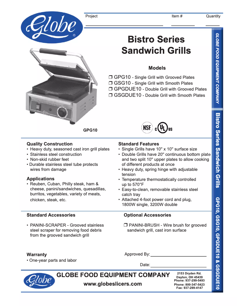 Page n°1 - Manuel d'utilisation et d'entretien Globe GPG10